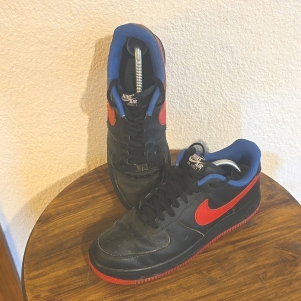 Nike Air Force 1 Black RED SWOOSH Athletic Shoes Mens Sneakers Sz.10